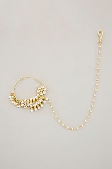 Gold Plated Jadau Kundan Polki & Natural Gemstone Nose Ring