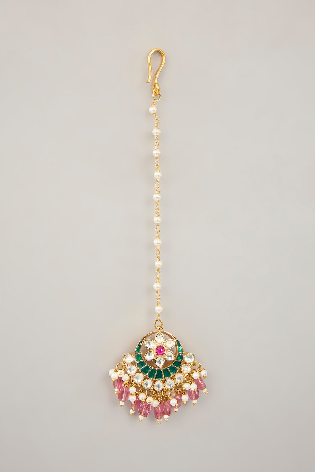 Gold Plated Jadau Kundan Polki & Natural Gemstone Dangler Earrings With Maangtikka