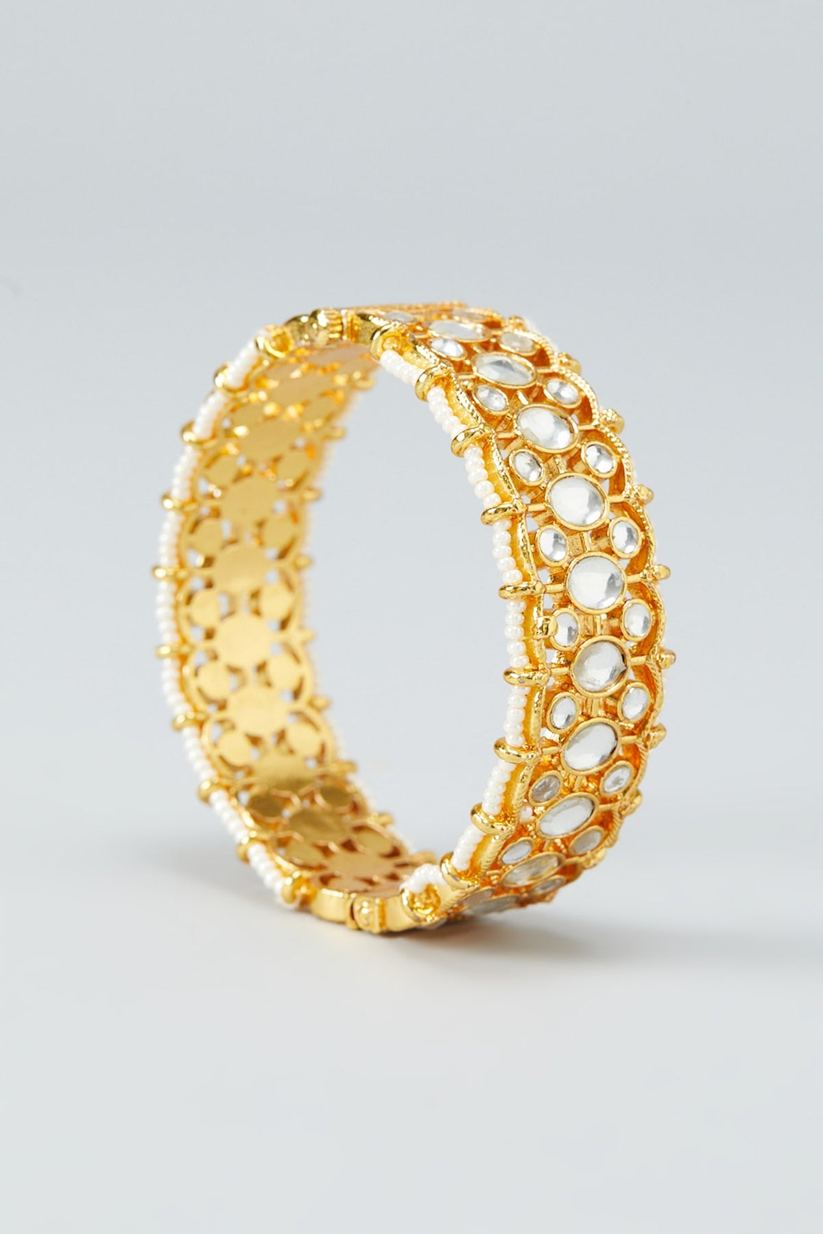 Gold Plated Kundan Bangles In Copper (Set of 2)