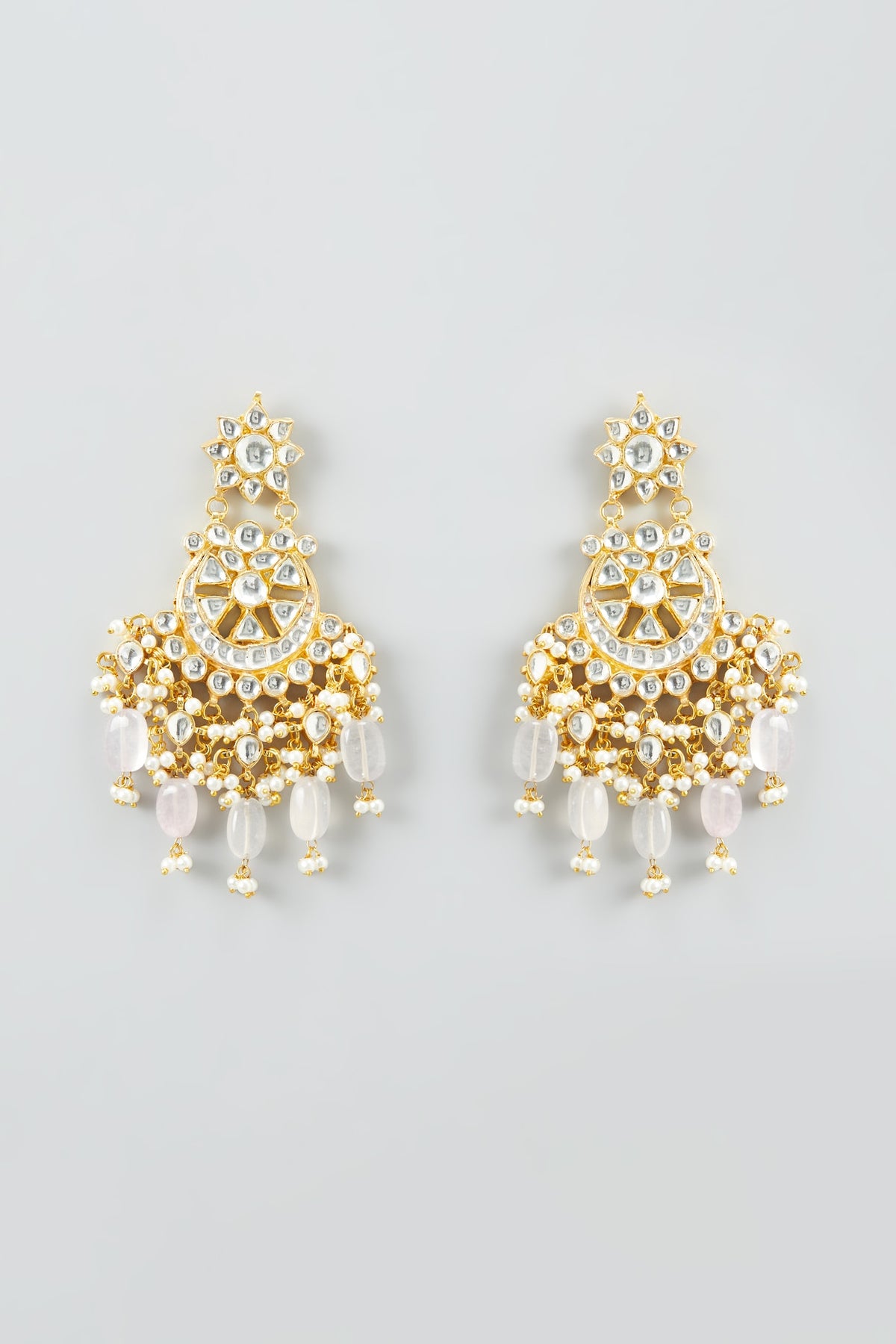 Gold Plated Dangler Earrings With Kundan Stones