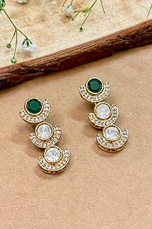 Gold Finish Kundan Polki & Green Stone Choker Necklace Set