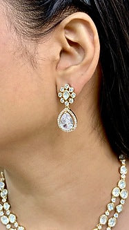 Gold Finish Kundan Polki & Pearl Enameled Layered Necklace Set