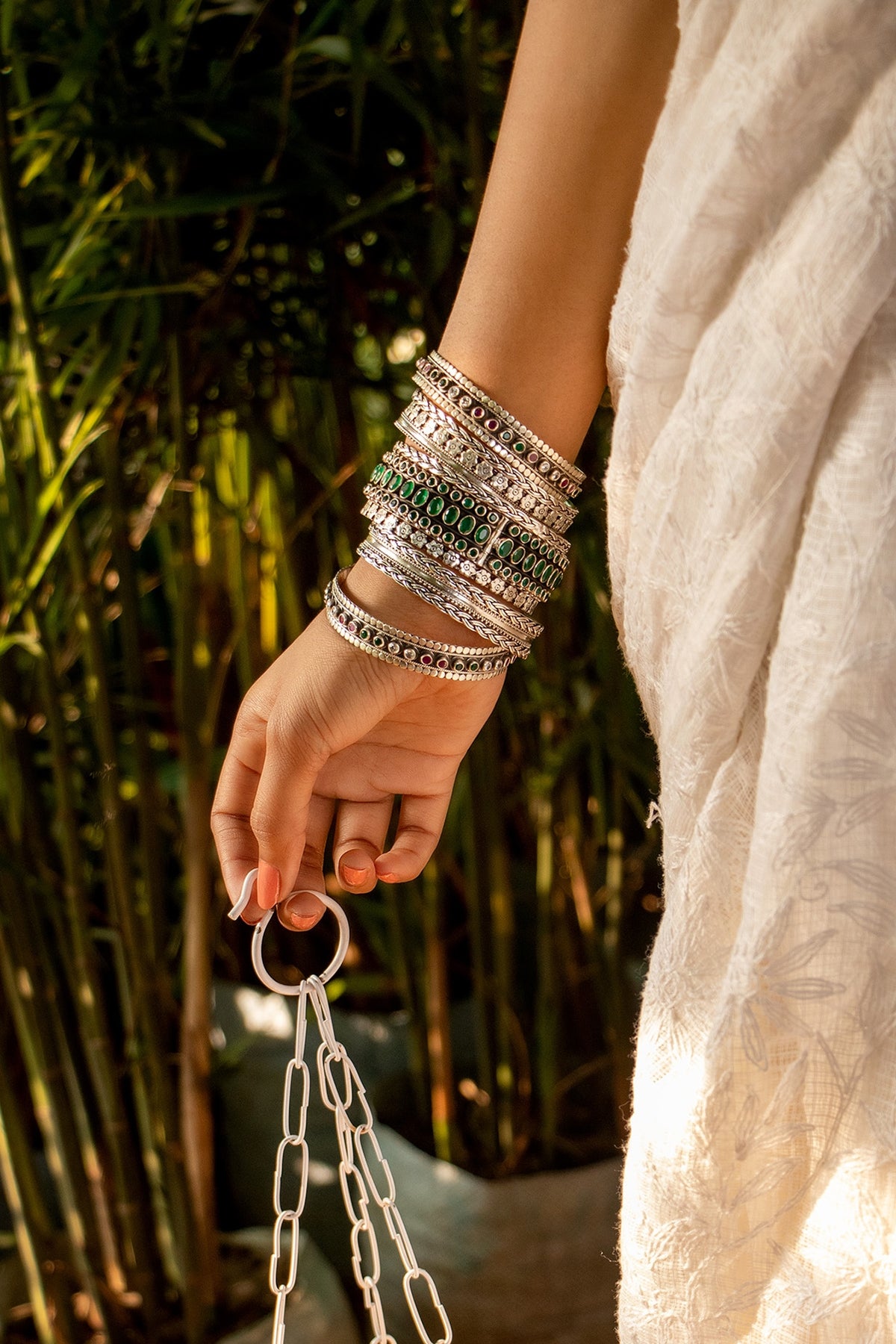 Silver Finish Handcrafted Bangles In Sterling Silver (Set of 11)