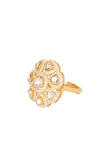 Gold Finish Kundan Polki Ring In Sterling Silver