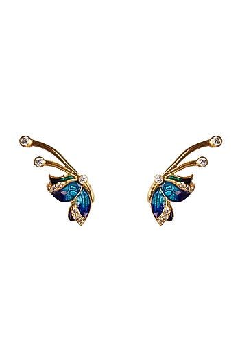 Gold Plated Blue Zircon Stud Earrings In Sterling Silver