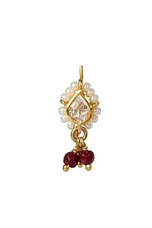 Gold Plated Red Kundan Polki Nose Ring In Sterling Silver