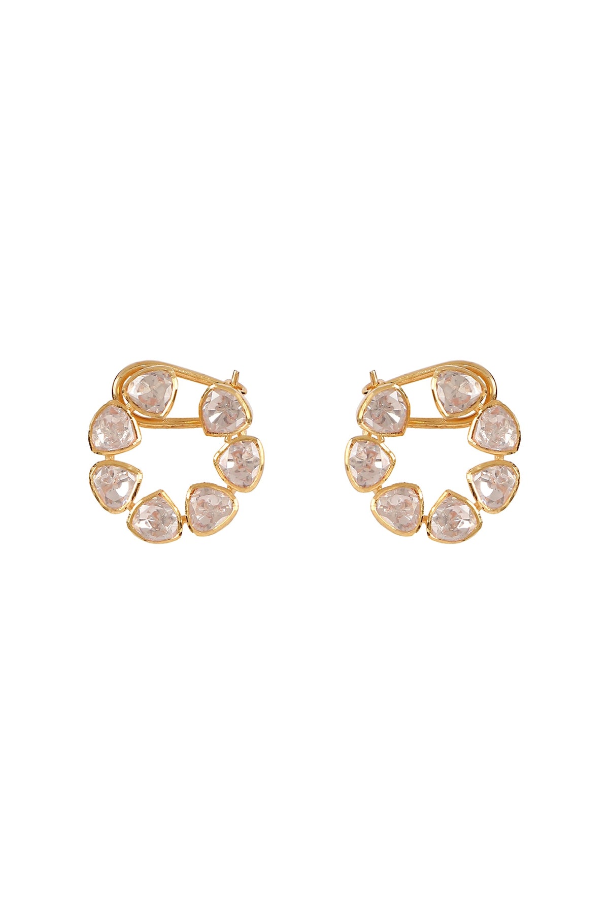 Gold Finish Moissanite Polki Stud Earrings In Sterling Silver
