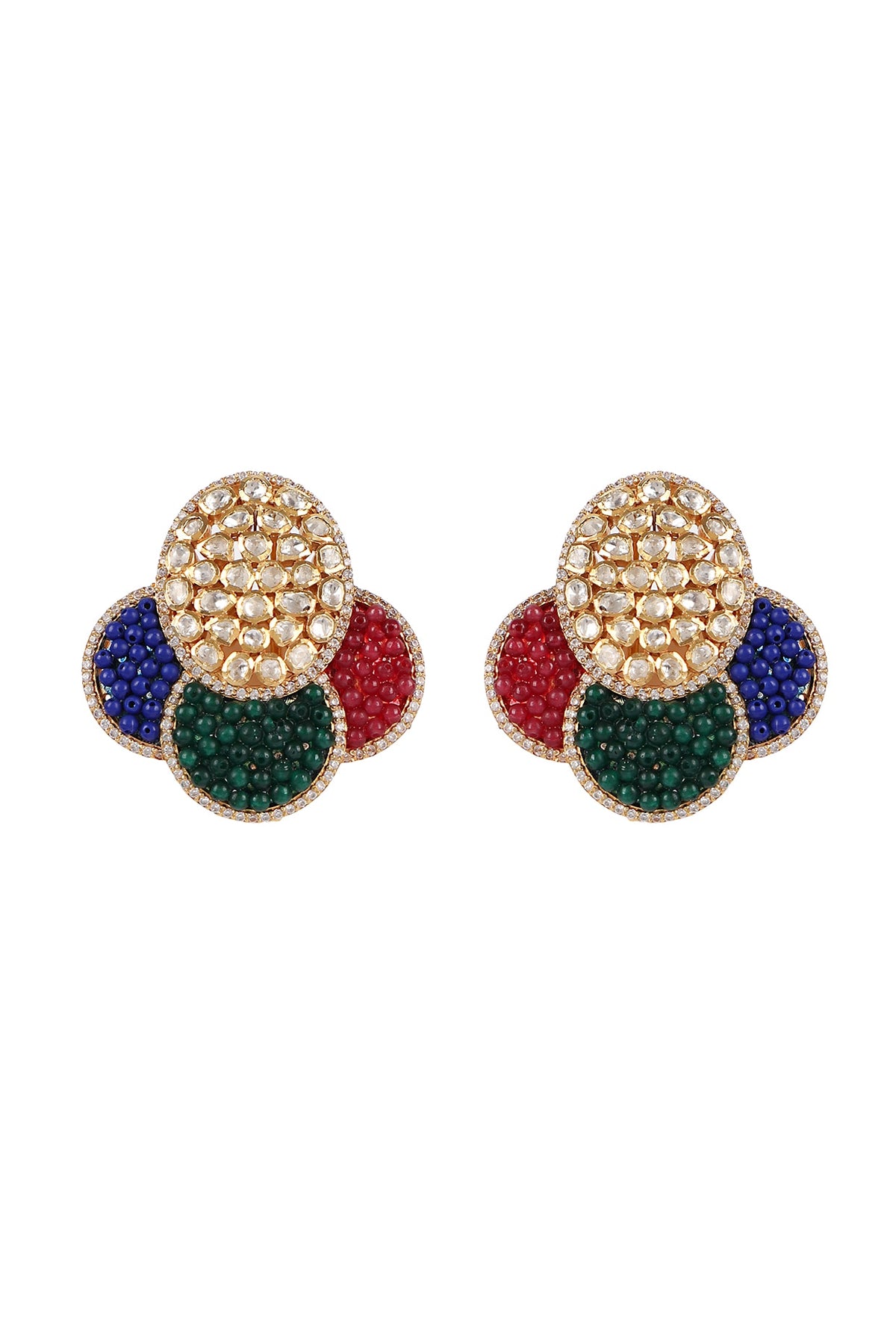 Gold Finish Moissanite Polki Dangler Earrings In Sterling Silver