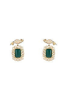 Gold Finish Emerald & Moissanite Polki Long Necklace Set