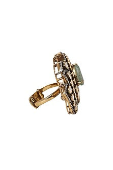 Two-Tone Finish Kundan Polki Ring In Sterling Silver