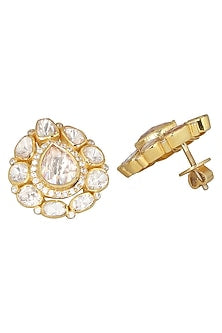 Gold Plated Synthetic Stone Stud Earrings In Sterling Silver