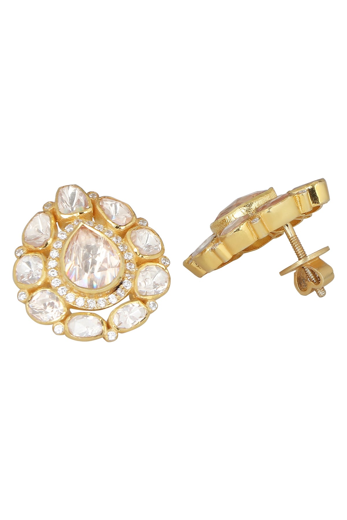 Gold Plated Synthetic Stone Stud Earrings In Sterling Silver
