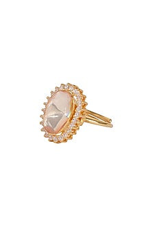Gold Finish Moissanite Polki Handcrafted Ring In Sterling Silver