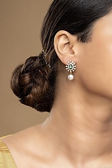 Gold Rhodium Plated Zircon Dangler Earrings In Sterling Silver