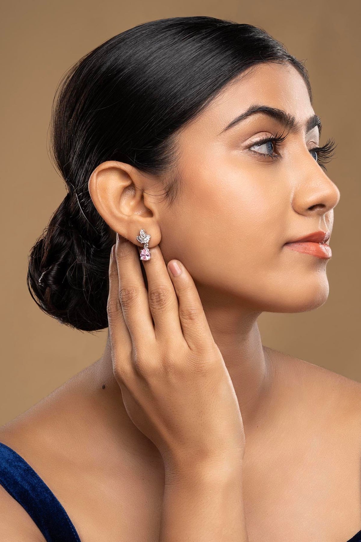 White Gold Plated Zircon Dangler Earrings In Sterling Silver