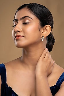 Gold Rhodium Plated Zircon Stud Earrings In Sterling Silver