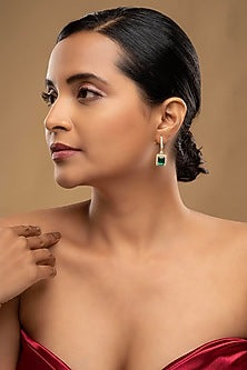 Gold Rhodium Plated Zircon Dangler Earrings In Sterling Silver