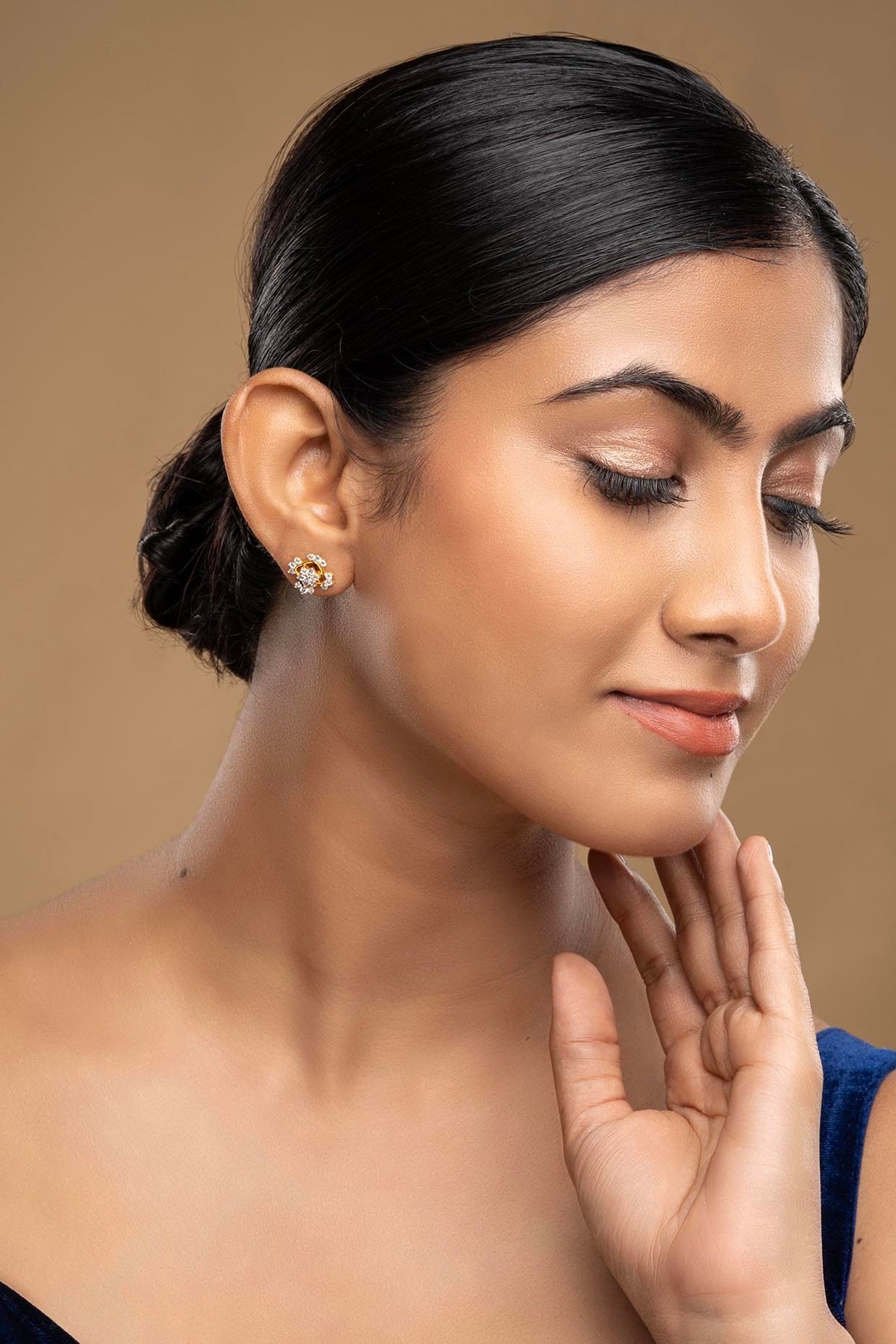 Gold Rhodium Plated Zircon Stud Earrings In Sterling Silver