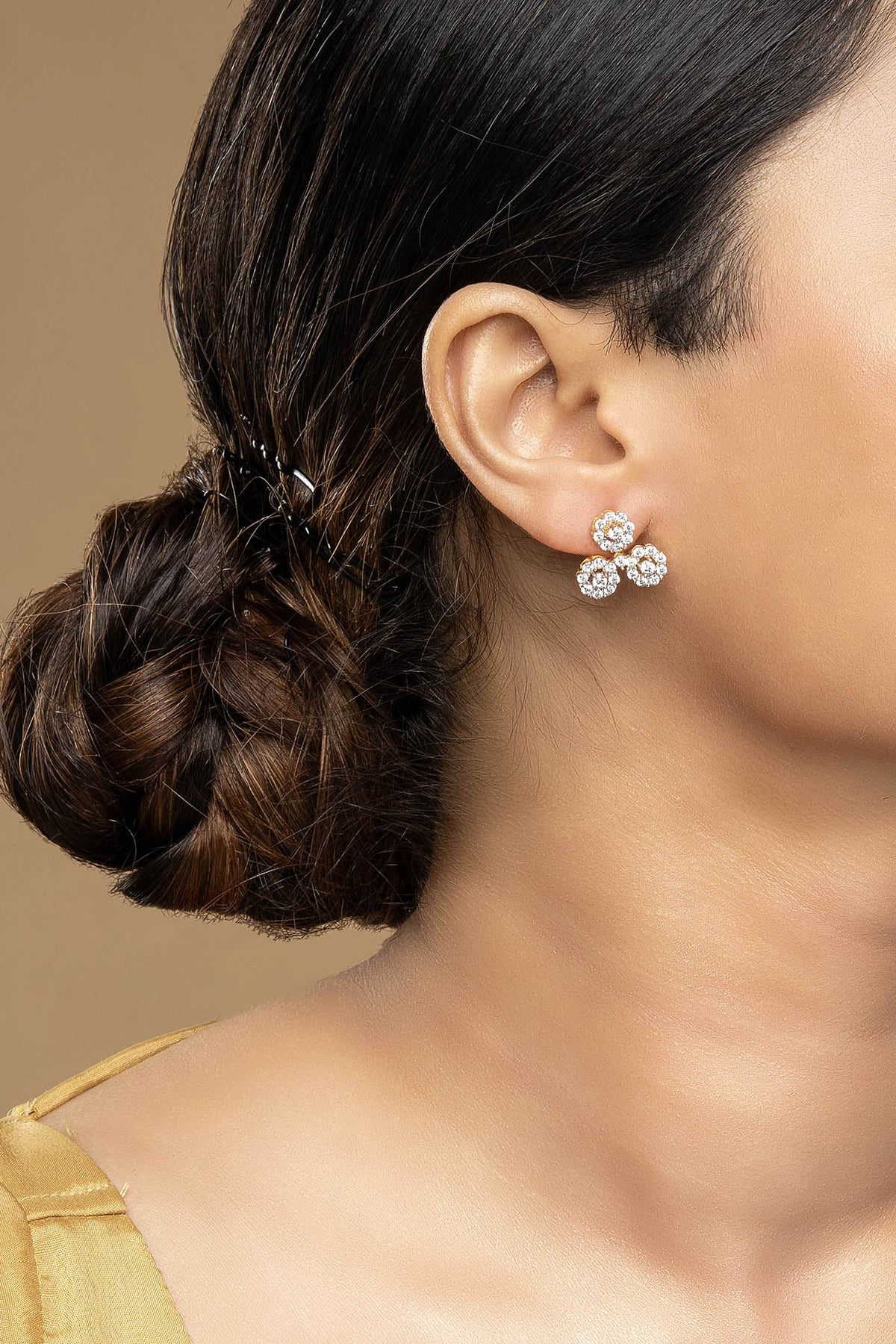 Gold Rhodium Plated Zircon Stud Earrings In Sterling Silver
