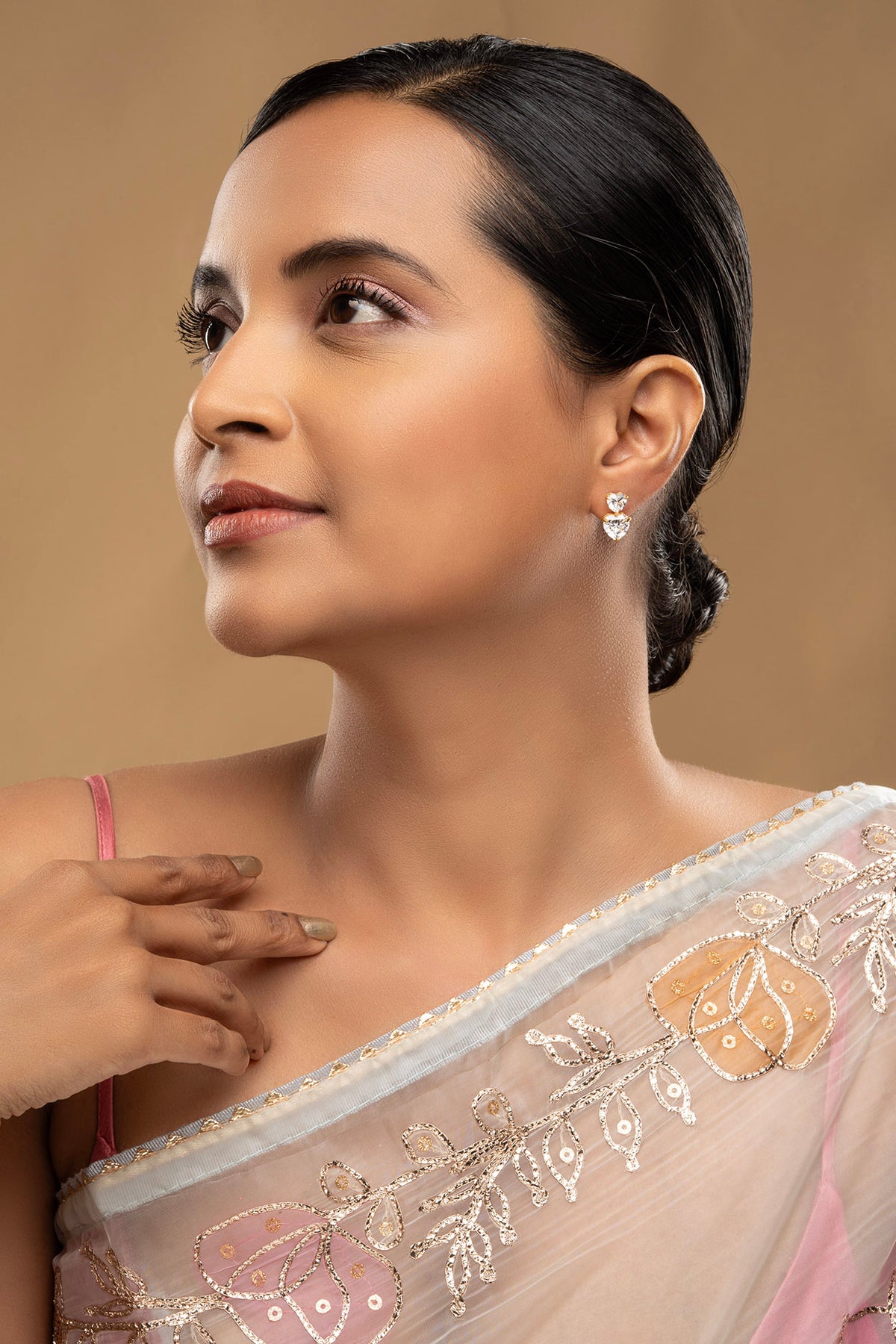Gold Rhodium Plated Zircon Stud Earrings In Sterling Silver