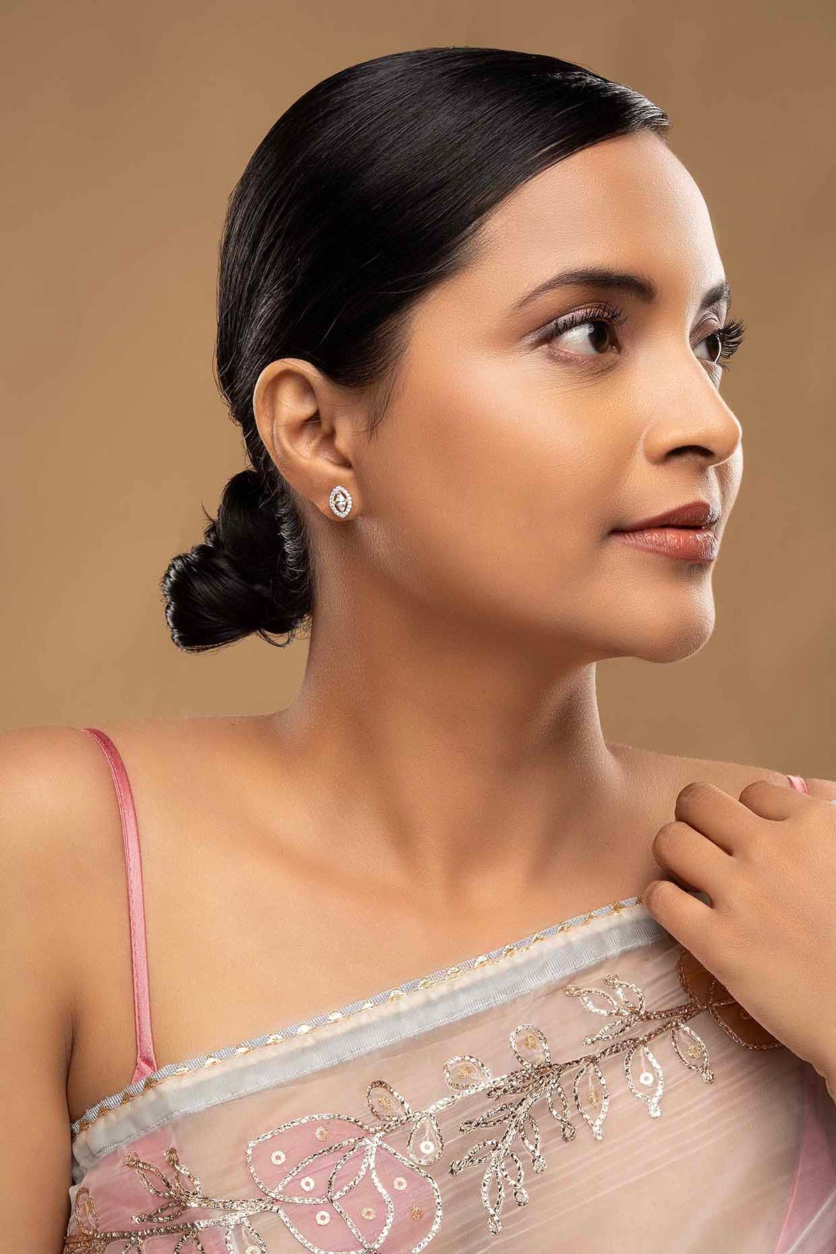 Gold Rhodium Plated Zircon Stud Earrings In Sterling Silver