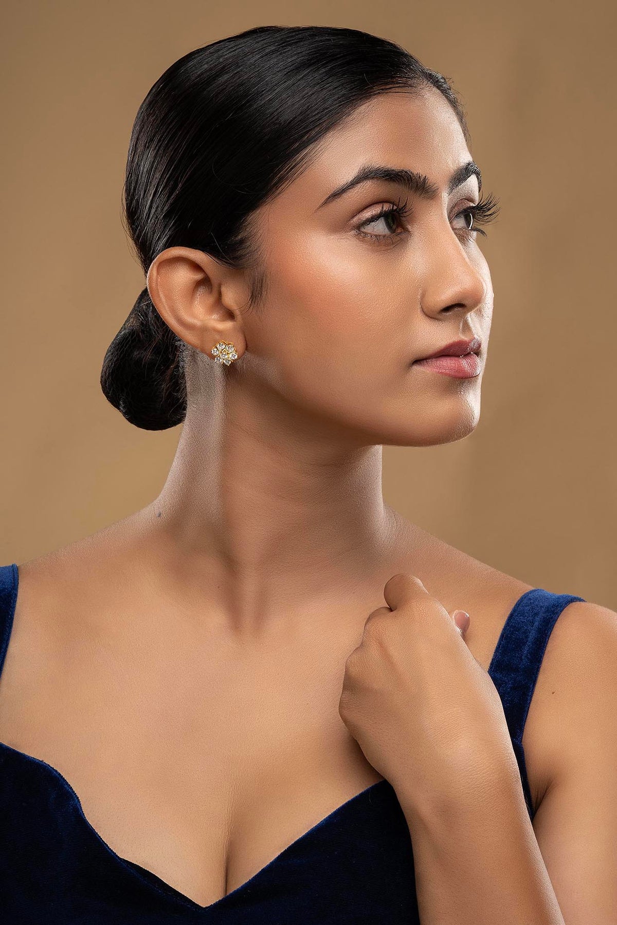 Gold Rhodium Plated Zircon Stud Earrings In Sterling Silver