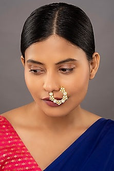 Gold Rhodium Plated Yellow Kundan Polki Nath In Sterling Silver