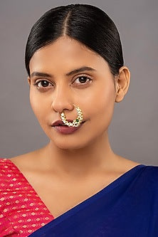 Gold Rhodium Plated Yellow Kundan Polki Nath In Sterling Silver