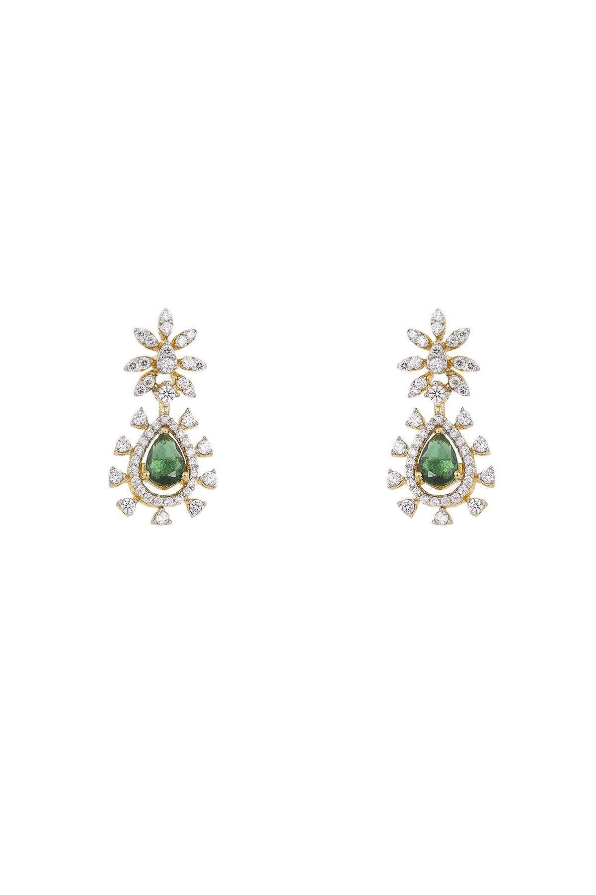 Gold Rhodium Plated Green Zircon Stud Earrings In Sterling Silver