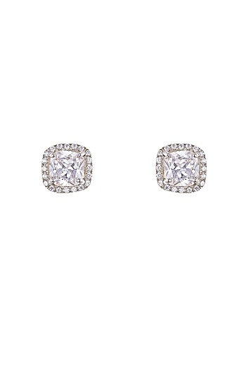 Gold Rhodium Plated Zircon Stud Earrings In Sterling Silver