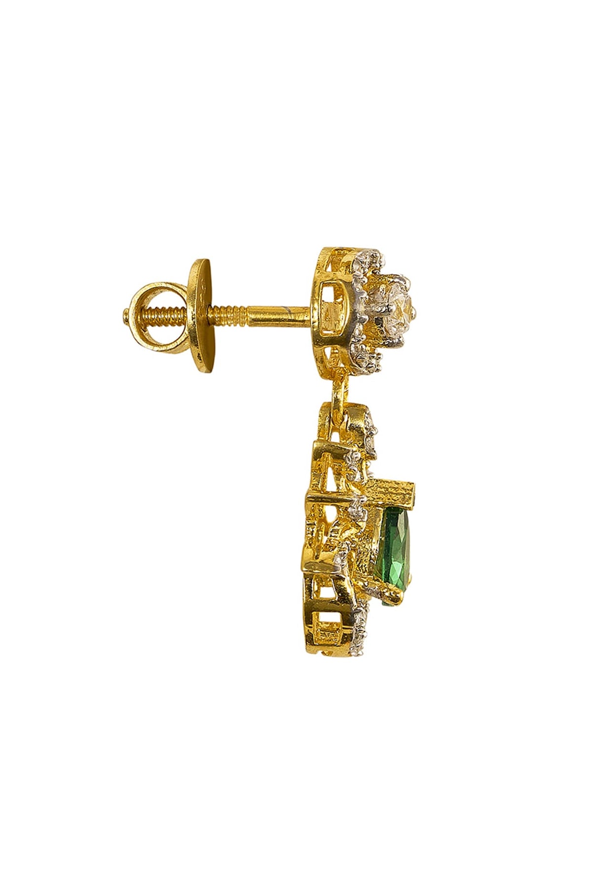 Gold Rhodium Plated Green Zircon Dangler Earrings In Sterling Silver