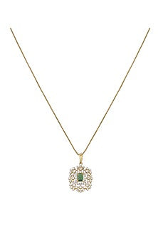 Gold Rhodium Plated Green Zircon Pendant Chain Necklace Set In Sterling Silver