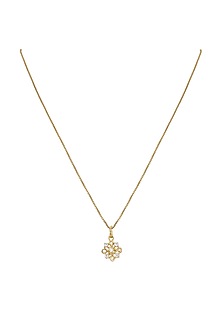 Gold Rhodium Plated Zircon Pendant Chain Necklace Set In Sterling Silver
