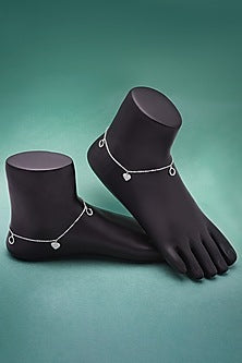 White Finish Crystal Anklets In Sterling Silver (Set of 2)