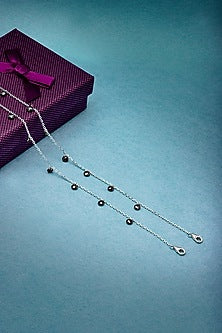 White Finish Crystal Anklets In Sterling Silver (Set of 2)