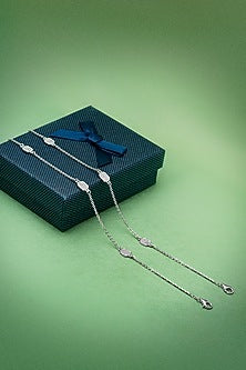 White Finish Crystal Anklets In Sterling Silver (Set of 2)