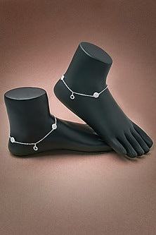 White Finish Crystal Anklets In Sterling Silver (Set of 2)