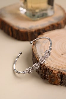 White Finish Crystal Kada In Sterling Silver