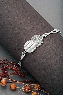White Finish Cubic Zirconia Circular Bracelet In Sterling Silver