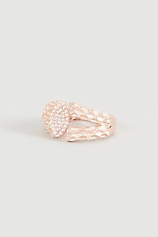 Rose Gold Finish Cubic Zirconia Ring In Sterling Silver