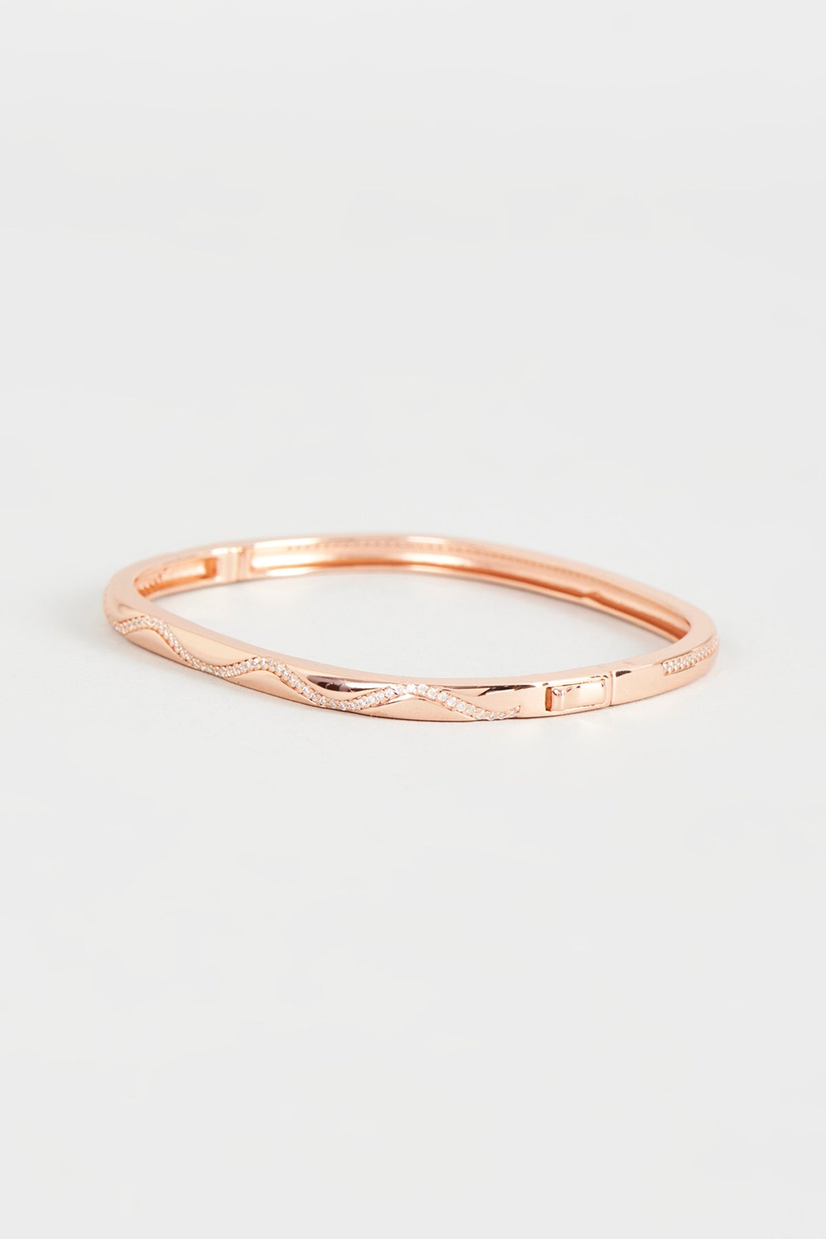 Rose Gold Finish Cubic Zirconia Openable Bracelet In Sterling Silver
