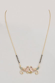 Gold Finish Zircon & Black Beaded Enamelled Mangalsutra In Sterling Silver