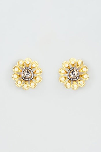 Two Tone Finish Synthetic Stone Stud Earrings