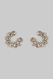Gold Finish Synthetic Triangular Stone Hoop Earrings