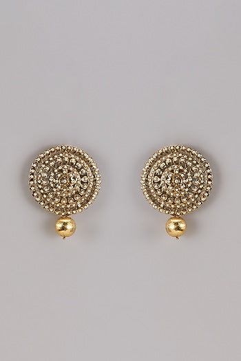 Gold Finish Pearl Aari Work Statement Stud Earrings