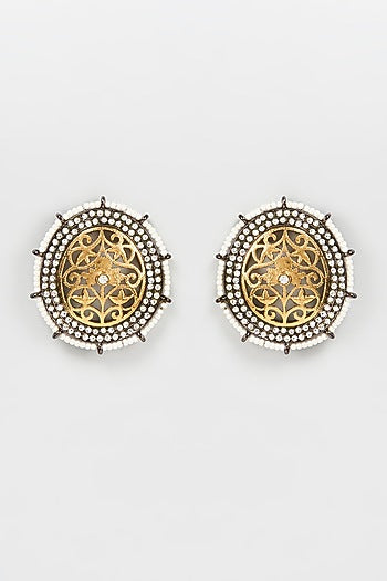Black Rhodium Finish Diamante Stud Earrings