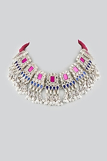 White Finish Necklace With Glass-Cut Kundan