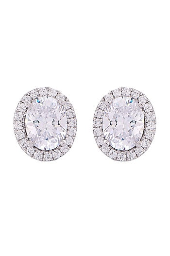 White Finish Swarovski Zirconia Stud Earrings In Sterling Silver