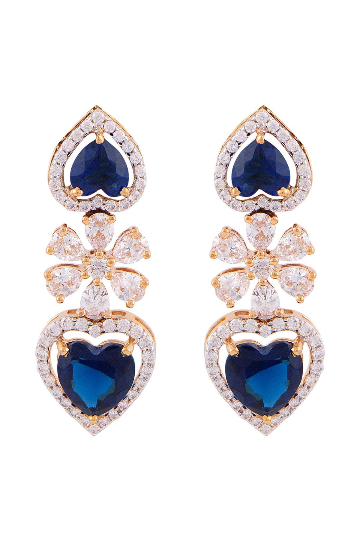 Gold Finish Swarovski Heart Dangle Earrings