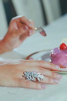 White Finish Swarovski Foliage Rings